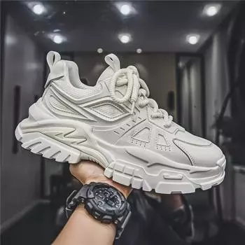 2024 Мужские дышащие сетчатые низкие кроссовки - Модная повседневная обувь на толстой подошве для подростков белый