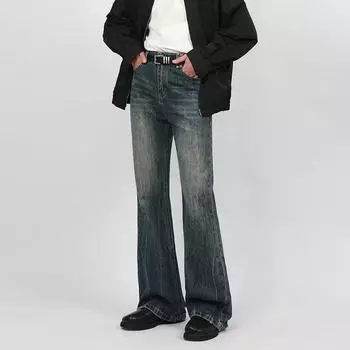 2024 Мужские джинсы-клеш с молнией в стиле ретро и отверстиями для ног XXXL синий
