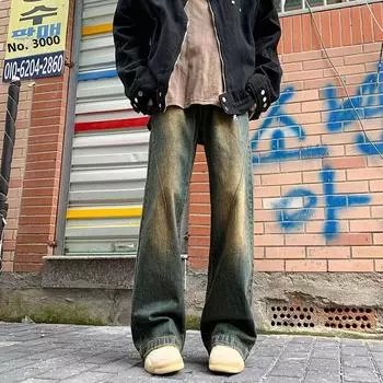 2024 Мужские джинсы в стиле ретро High-Street Washed Wide Leg XL
