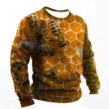 2024 Мужские футболки с 3D-принтом Футболка Funny Bee Летняя хлопковая футболка Harajuku с длинным рукавом Мужская повседневная футболка большого размера с круглым вырезом S