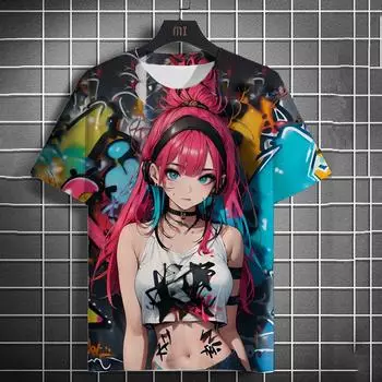 2024 Мужские футболки с изображением персонажей аниме, граффити, 3D-принт сексуальной красоты, стиль плаката, футболка, тренд, мужские/женские топы с коротким рукавом Y2k S