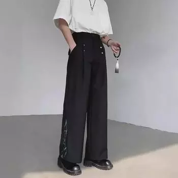 2024 Мужские корейские модные свободные повседневные широкие летние брюки 3XL чёрный