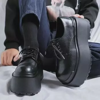 2024 Мужские кожаные туфли на сверхвысокой толстой подошве: Износостойкий, визуально увеличивающий рост, повседневный тренд осени/зимы (Модель 66645-Р) 40 чёрный