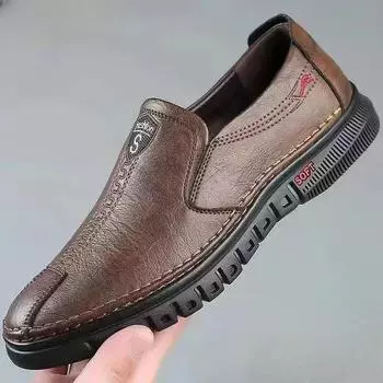 2024 Мужские кожаные туфли Slip on Мягкие лоферы Нескользящие дышащие туфли на плоской подошве для вождения Весенние прогулочные офисные рабочие туфли Mocassin Homme 39 чёрный