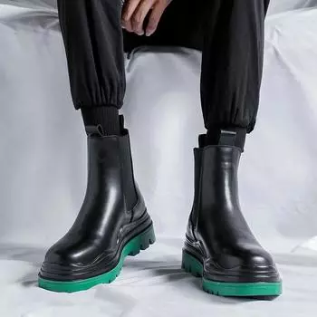 2024 Мужские кожаные удобные высокие туфли Модные ботинки челси на платформе в английском стиле Новое поступление Мотоциклетные ботинки 38 чёрный