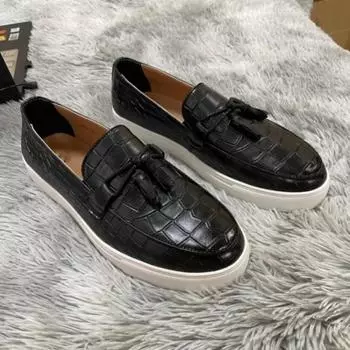 2024 Мужские кроссовки из вулканизированной кожи Slip-On Весна-Осень Черные повседневные туфли Stone Grain 38 чёрный