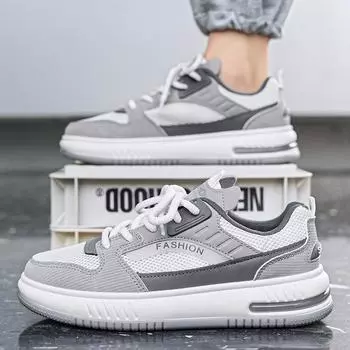 2024 мужские кроссовки на плоской подошве, студенческая обувь, дышащие модные кроссовки на шнуровке, мужские удобные спортивные кроссовки для бега, Zapatillas Hombre 39 серый