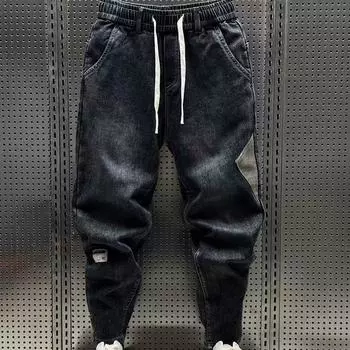 2024 Мужские модные эластичные джинсы-шаровары с потертостями — облегающие, свободные рабочие брюки на осень/зиму 2XL серый