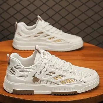 2024 Мужские модные белые сетчатые кроссовки - дышащая повседневная обувь с мягкой подошвой 42 белый/серый
