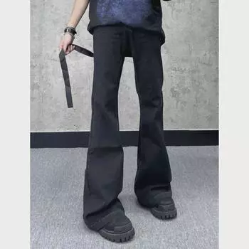 2024 Мужские модные черные джинсы с микроклешем, облегающие, длиной до пола, с длинной лентой, в стиле американской улицы XL чёрный