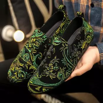 2024 Мужские модные новые лоферы большого размера, ленивая обувь, туфли без застежки, повседневная обувь 39 зелёный