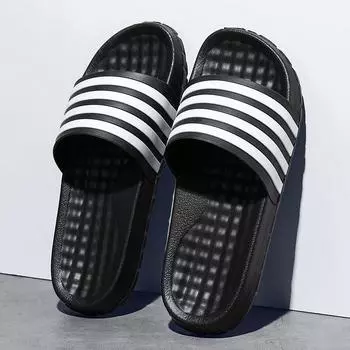 2024 Мужские модные шлепанцы — повседневные нескользящие тапочки для пляжного душа в помещении и на открытом воздухе — весенний и летний комфорт 42-43 чёрный
