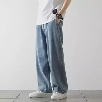 2024 Мужские модные свободные прямые джинсы - Весна/Осень Модные брюки 2XL темно-синий