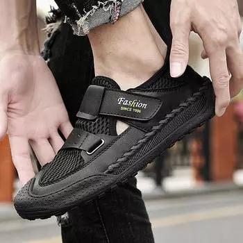 2024 Мужские новые стильные повседневные дышащие уличные сандалии Нескользящие износостойкие удобные сандалии 38 чёрный