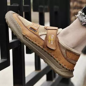 2024 Мужские новые стильные повседневные дышащие уличные сандалии Нескользящие износостойкие удобные сандалии 38 чёрный