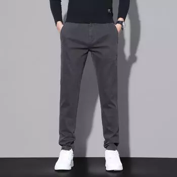 2024 Мужские осенне-зимние новые повседневные легкие деловые брюки облегающие эластичные повседневные брюки универсальные брюки 28 чёрный