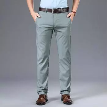2024 Мужские повседневные брюки Летние тонкие шелковые мужские брюки Прямые свободные брюки в стиле вестерн Деловые длинные брюки мужские стили 28 чёрный