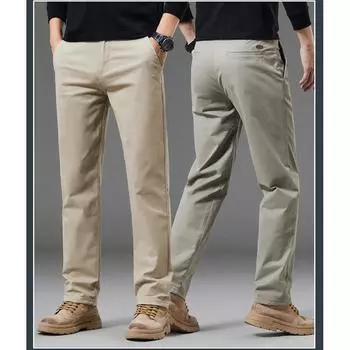 2024 Мужские повседневные брюки, мужские летние свободные прямые брюки из чистого хлопка, длинные брюки в деловом стиле для мужчин 28 темно-синий