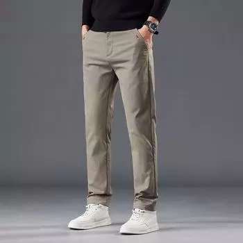 2024 Мужские повседневные брюки прямого кроя на резинке — универсальные, модные и плотные для осени/зимы Size 33 легкие хаки