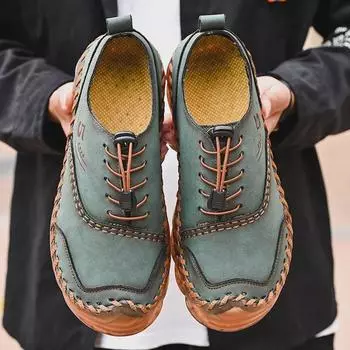 2024 Мужские повседневные кожаные мокасины без застежек: Эластичная лента с низким верхом для комфорта на открытом воздухе зелёный
