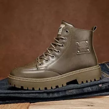 2024 Мужские повседневные походные ботинки на платформе с высоким голенищем, модные, с круглым носком, износостойкие, молодежные, осенне-зимние, мужские ботинки, основной толчок 39 чёрный