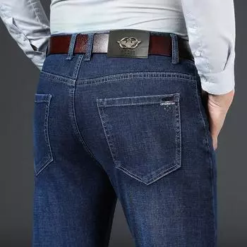 2024 Мужские простые и эластичные осенне-зимние новые мужские джинсы свободные прямые мужские брюки деловые джинсы 29