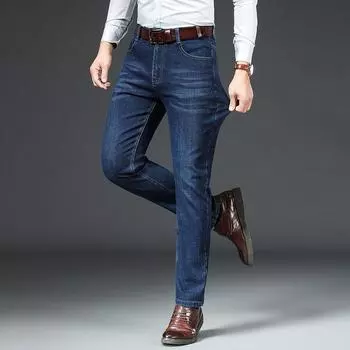 2024 Мужские простые и эластичные осенне-зимние новые мужские джинсы свободные прямые мужские брюки деловые джинсы 29