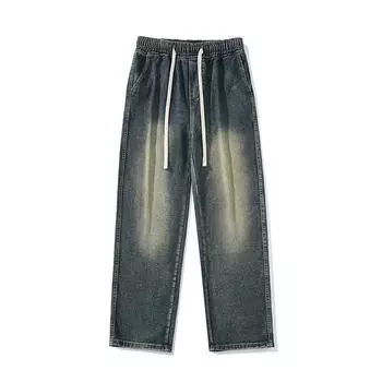 2024 Мужские прямые джинсы в стиле хип-хоп, весна-осень, рваные джинсовые брюки в стиле пэчворк, мужские свободные повседневные модные уличные брюки S темно-синий