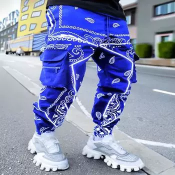 2024 Мужские яркие шаровары в стиле хип-хоп с застежкой-молнией и карманами XXL