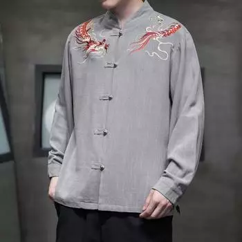 2024 мужские рубашки с длинными рукавами, новая мужская традиционная китайская одежда, мужская вышивка журавля, униформа кунг-фу, блузка ханьфу, рубашки M белый