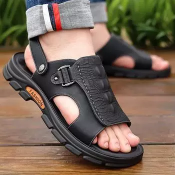 2024 Мужские сандалии Летние дышащие удобные пляжные туфли Тапочки из коровьей кожи Мужские деловые повседневные пляжные туфли и сандалии из коровьей кожи 38 коричневый