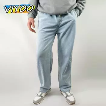 2024 Мужские свободные джинсы Y2K с широкими штанинами, джинсовые брюки в стиле хип-хоп, винтажные спортивные штаны, спортивные брюки со шнурком, мужские спортивные штаны, корейские 3XL чёрный