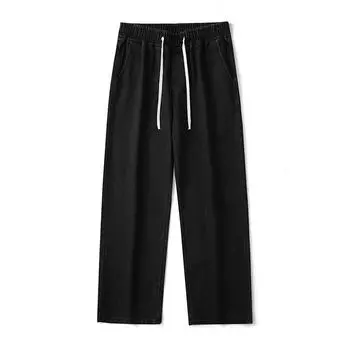 2024 Мужские свободные джинсы Y2K с широкими штанинами, джинсовые брюки в стиле хип-хоп, винтажные спортивные штаны, спортивные брюки со шнурком, мужские спортивные штаны, корейские L темно серый