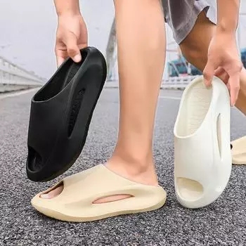 2024 мужские тапочки, летняя пляжная повседневная обувь, шлепанцы Eva, брендовые тапочки, мужские шлепанцы, сандалии на плоской подошве, мягкие мужские тапочки 36 чёрный