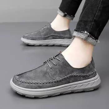 2024 мужские туфли большого размера, сшитые вручную, осенние новые туфли на мягкой подошве для вождения, повседневная спортивная обувь для отдыха на природе 38 хаки