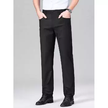 2024 Мужские универсальные весенне-летние модные эластичные брюки для костюма, дышащие повседневные брюки для мужчин 29 чёрный
