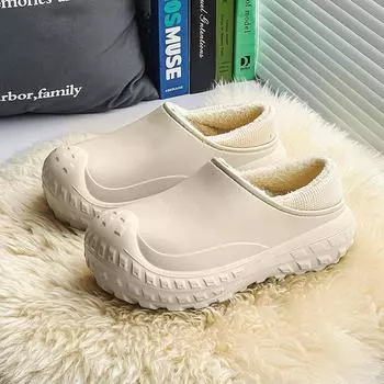 «2024 Мужские утепленные нескользящие хлопковые тапочки для улицы с высокой подошвой — большой размер» 40-41 хаки