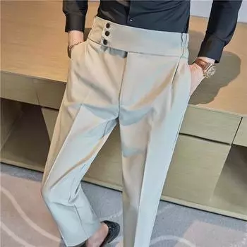 2024 Мужские узкие прямые черные повседневные брюки для делового костюма, высококачественные однотонные брюки для делового костюма 30 красный