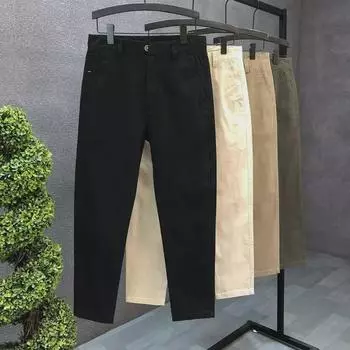 2024 Мужские узкие прямые повседневные брюки: Молодежь и эластичность для бизнеса и отдыха 32 зелёный