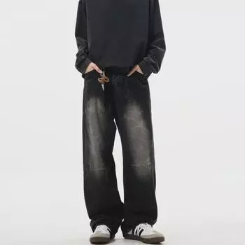 2024 Мужские винтажные широкие джинсы с пескоструйной обработкой - Ретро свободный крой XL