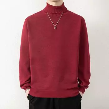 2024 Мужские водолазки, свитера, зимний теплый вязаный пуловер, корейский однотонный повседневный тонкий свитер, мужская одежда, нижняя рубашка L тёмно-синий