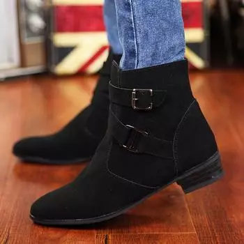 2024 Мужские высокие повседневные туфли с острым носком Мужские прогулочные туфли Универсальные ботинки челси Универсальные мужские базовые ботинки с боковой молнией 38 чёрный