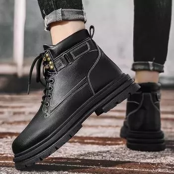 2024 Мужские высокие рабочие ботинки Martin Retro: Осенний стиль, толстая подошва, визуально увеличивают рост, в британском стиле, большой желтый цвет. 45