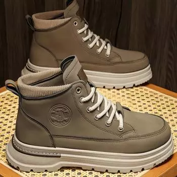 2024 Мужские высокие рабочие ботинки Martin Yellow: Стиль британского ретро, толстая подошва, визуально увеличивают рост, на осень 48 чёрный