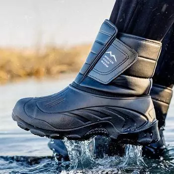 2024 Мужские зимние ботинки, зимние ботинки, утепленные, нескользящие, водонепроницаемые, на мягкой платформе, для рыбалки, мужские ботинки Botas Para Hombre 39 чёрный
