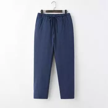 2024 Мужские зимние толстые брюки, мужские теплые утепленные брюки для отдыха на открытом воздухе, свободные комбинезоны, мужские повседневные брюки с хлопковой подкладкой, мужская уличная одежда 3XL темно-синий