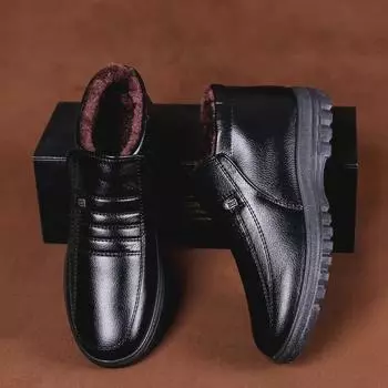 2024 Мужские зимние высокие нескользящие кожаные хлопковые туфли для пап среднего и пожилого возраста 38