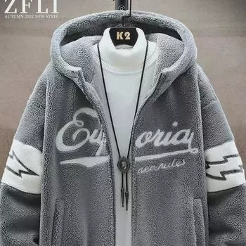 2024 Мужское теплое хлопковое пальто свободного покроя: Модно, просто и универсально для пар Medium грязно-белый