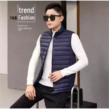 2024 Мужской хлопковый жилет: Красивый пиджак с воротником-стойкой для людей среднего возраста и больших размеров 3XL тёмно-синий