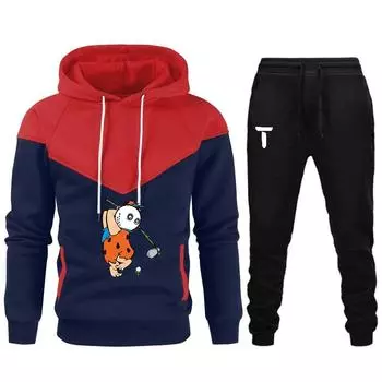 2024 Мужской комплект с капюшоном в стиле пэчворк, теплый и роскошный комплект из двух предметов, высококачественный принтованный свитер, спортивная одежда S